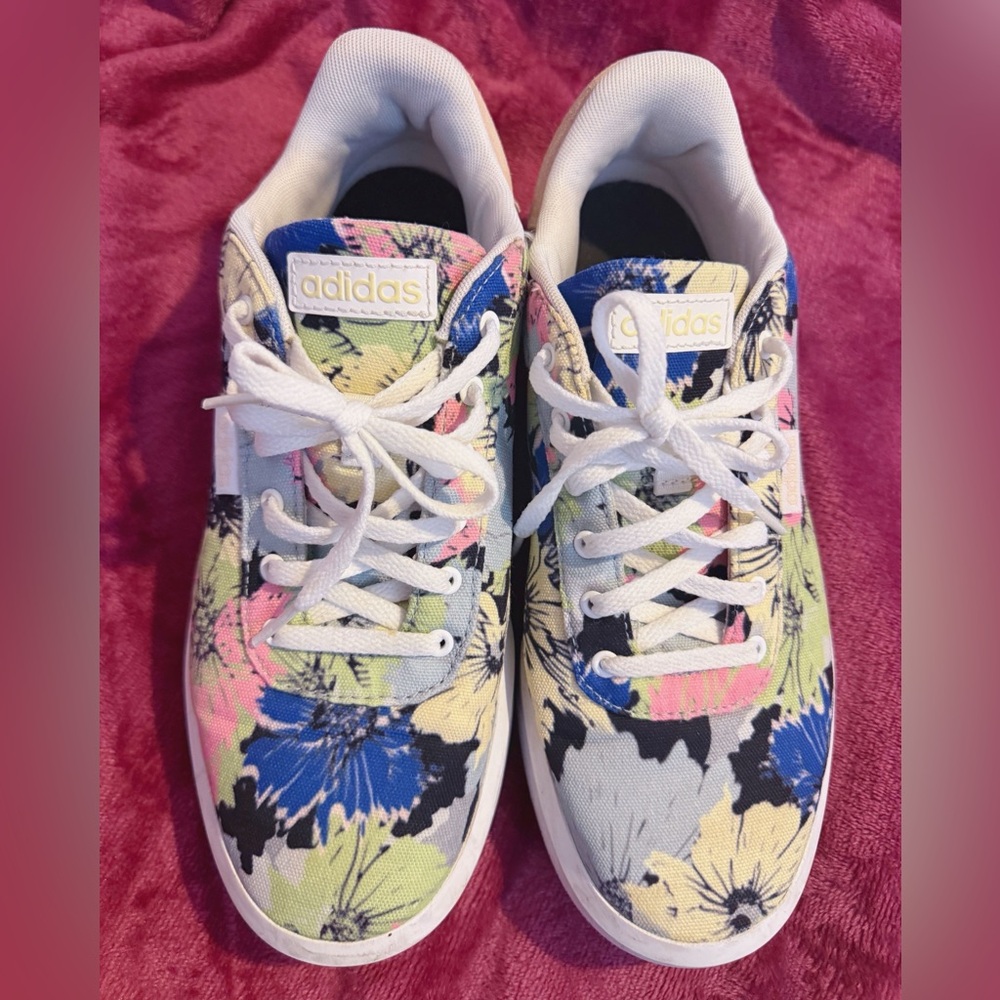 Adidas Women's Floral Sneakers - Blue and Pink - Picture 2 of 9